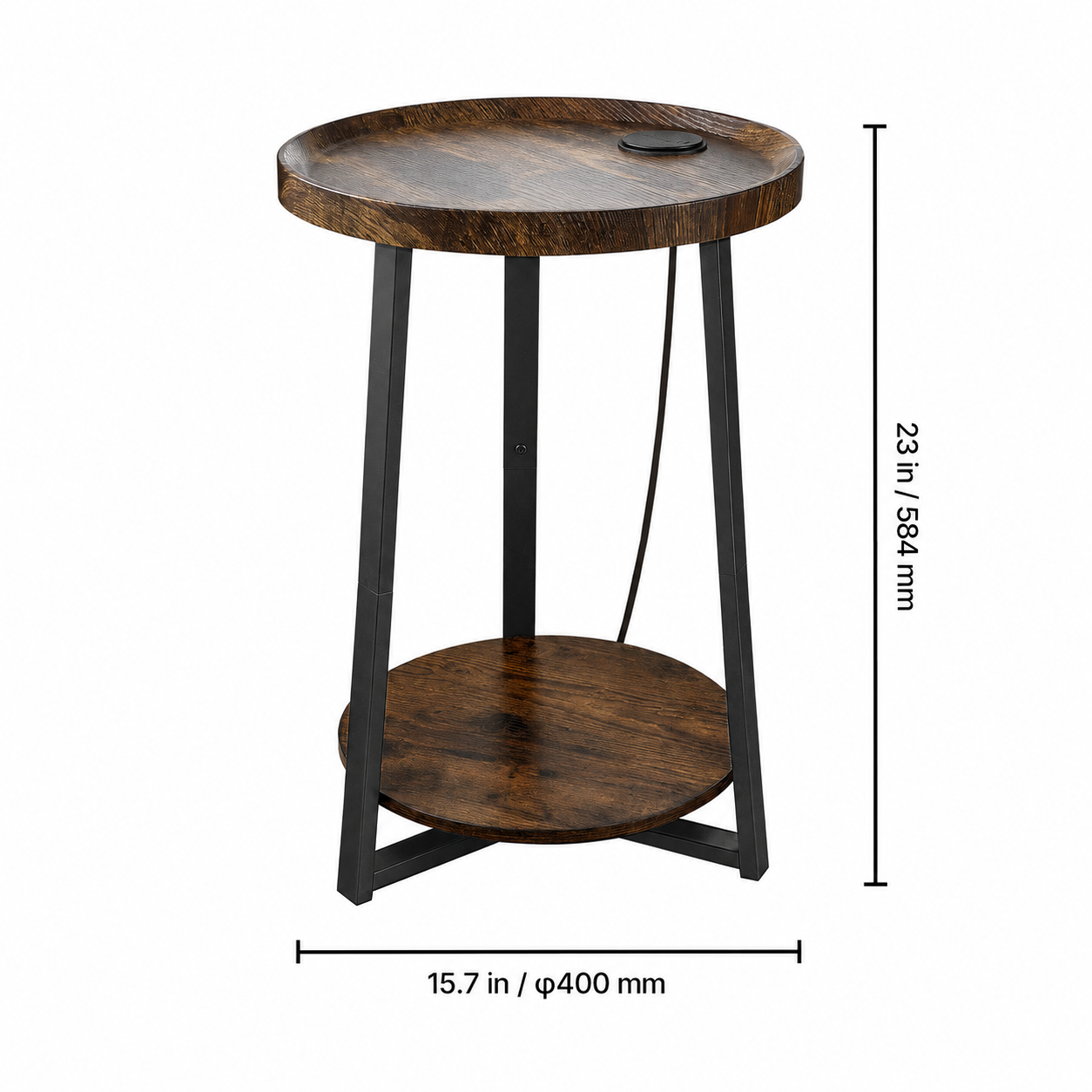 Round End Table with USB & AC Charging Station