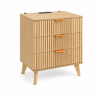 Fluted Nightstand with Charging Station & 3 Drawers