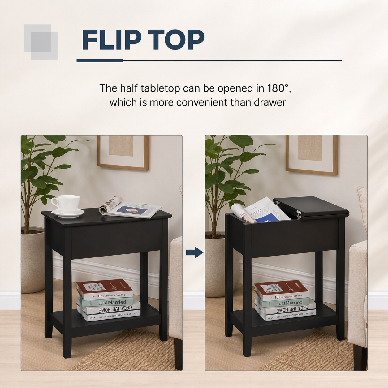 Narrow End Table with Flip-Top Storage