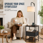 Floor Lamp End Table with Drawer & Charging Station