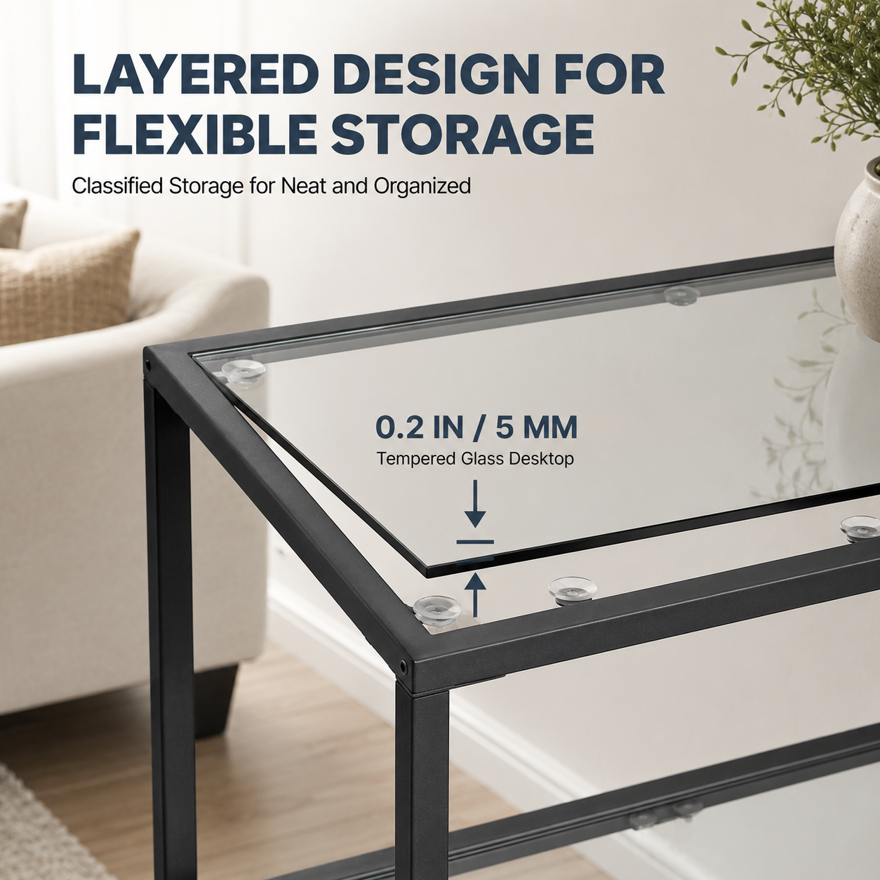 Modern 3-Tier Glass Console Table