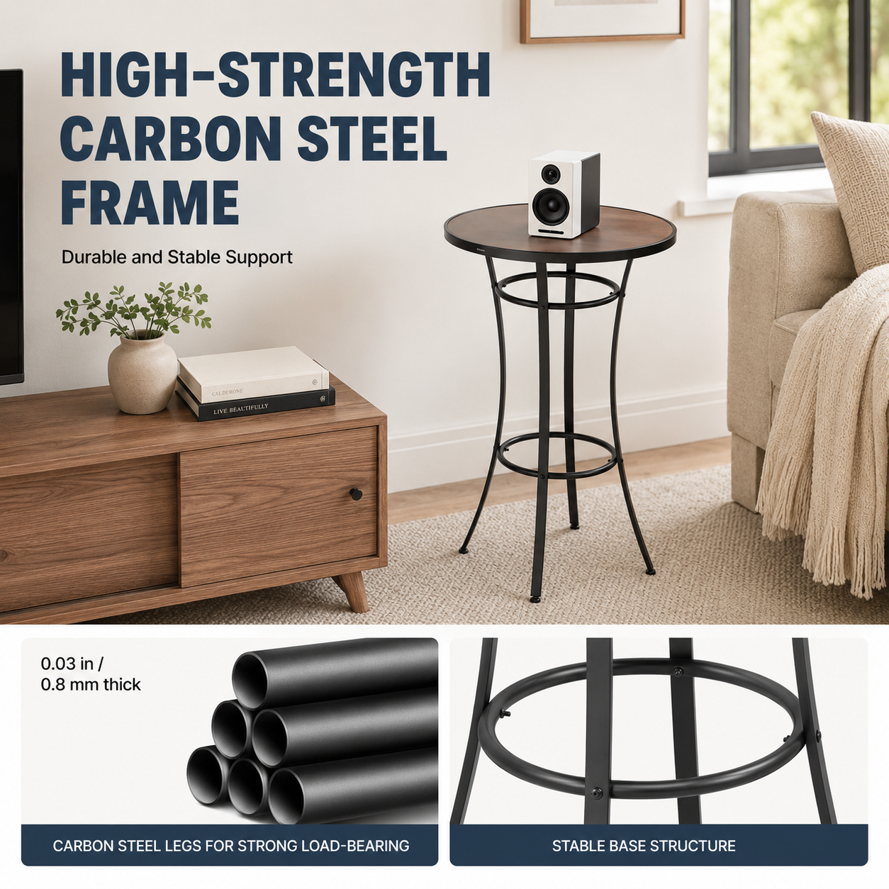 Round Outdoor Bar Table with Steel Frame