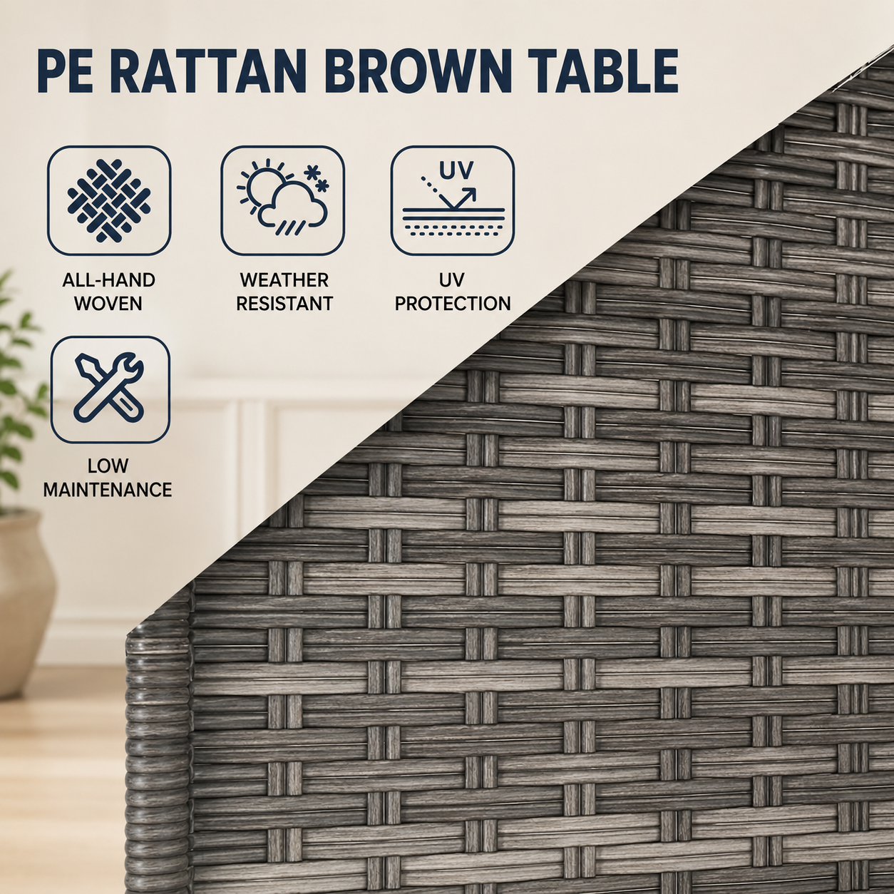 Outdoor Rattan Side Table with Tempered Glass Top