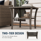 Outdoor Rattan Side Table with Tempered Glass Top