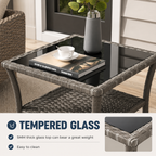 Outdoor Rattan Side Table with Tempered Glass Top