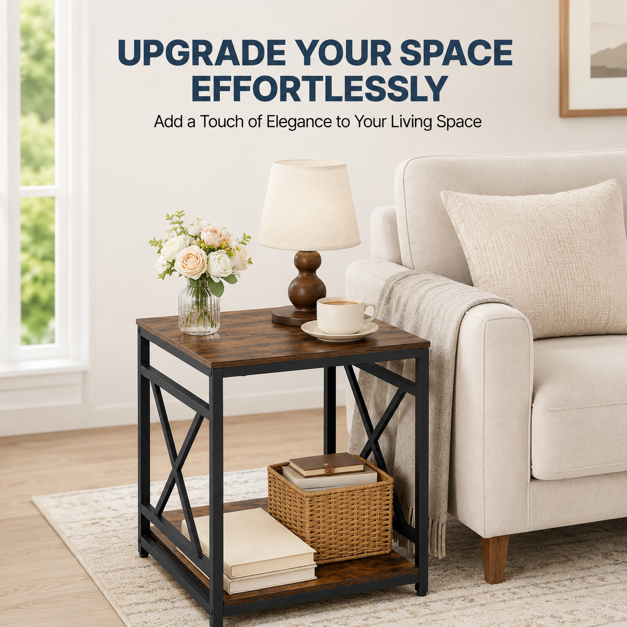 Square End Table with Open Storage Shelf