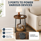 Round End Table with USB & AC Charging Station