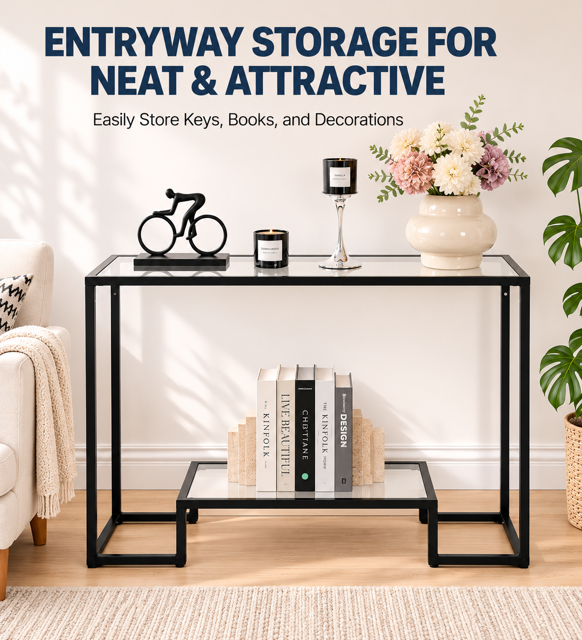 Modern 2-Tier Glass Console Table