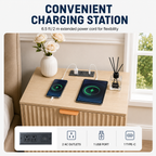 Fluted Nightstand with Charging Station & 3 Drawers