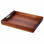 Acacia Wood Serving Tray with Metal Handles