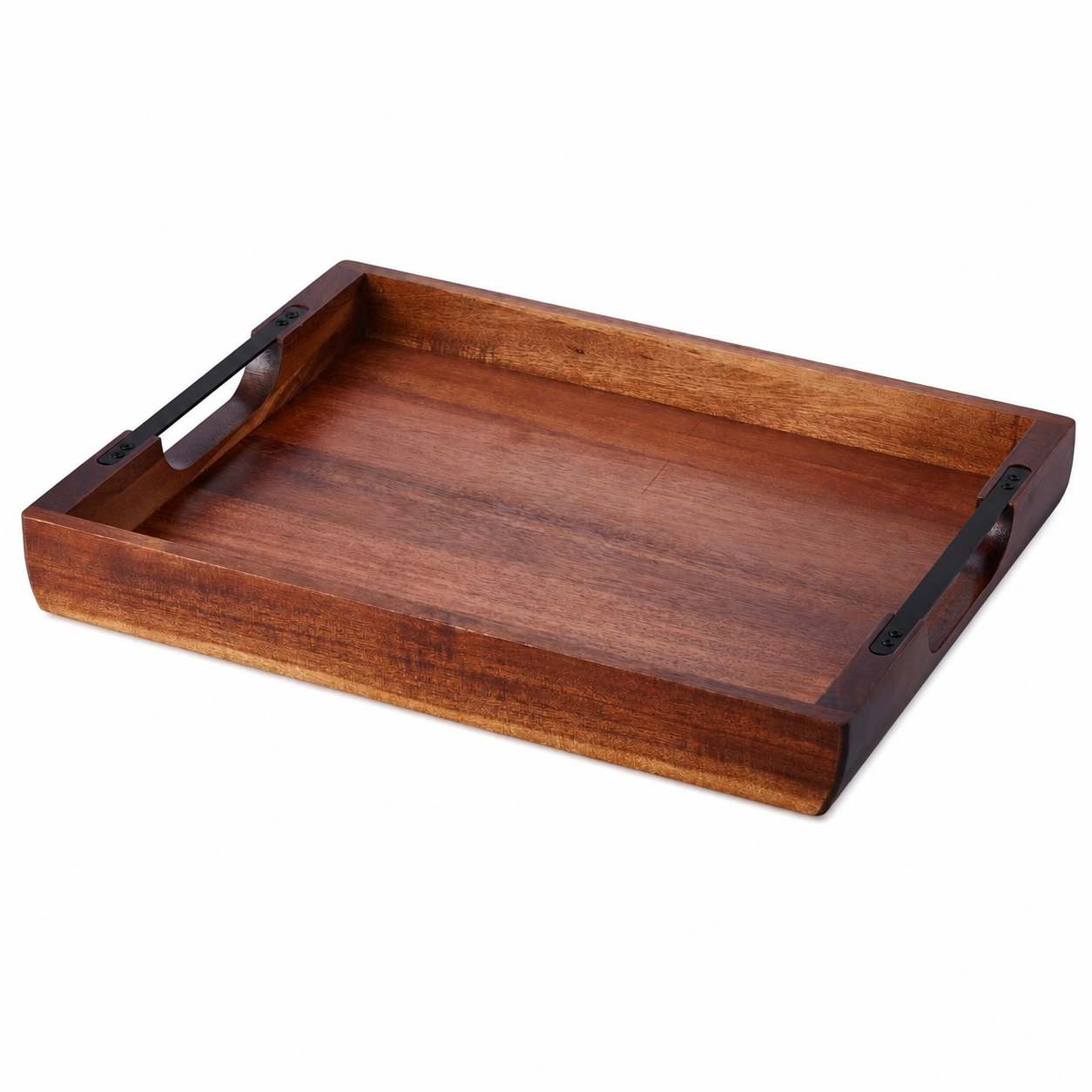 Acacia Wood Serving Tray with Metal Handles