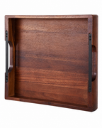 Acacia Wood Serving Tray with Metal Handles