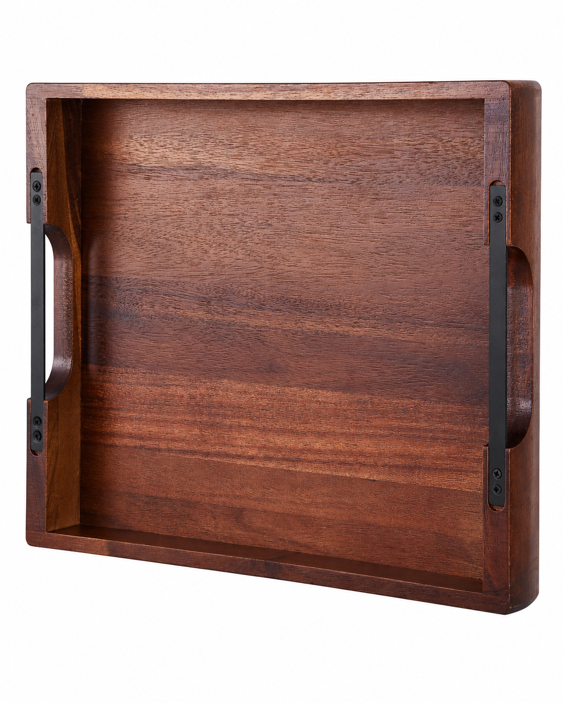 Acacia Wood Serving Tray with Metal Handles
