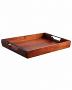 Acacia Wood Serving Tray with Metal Handles