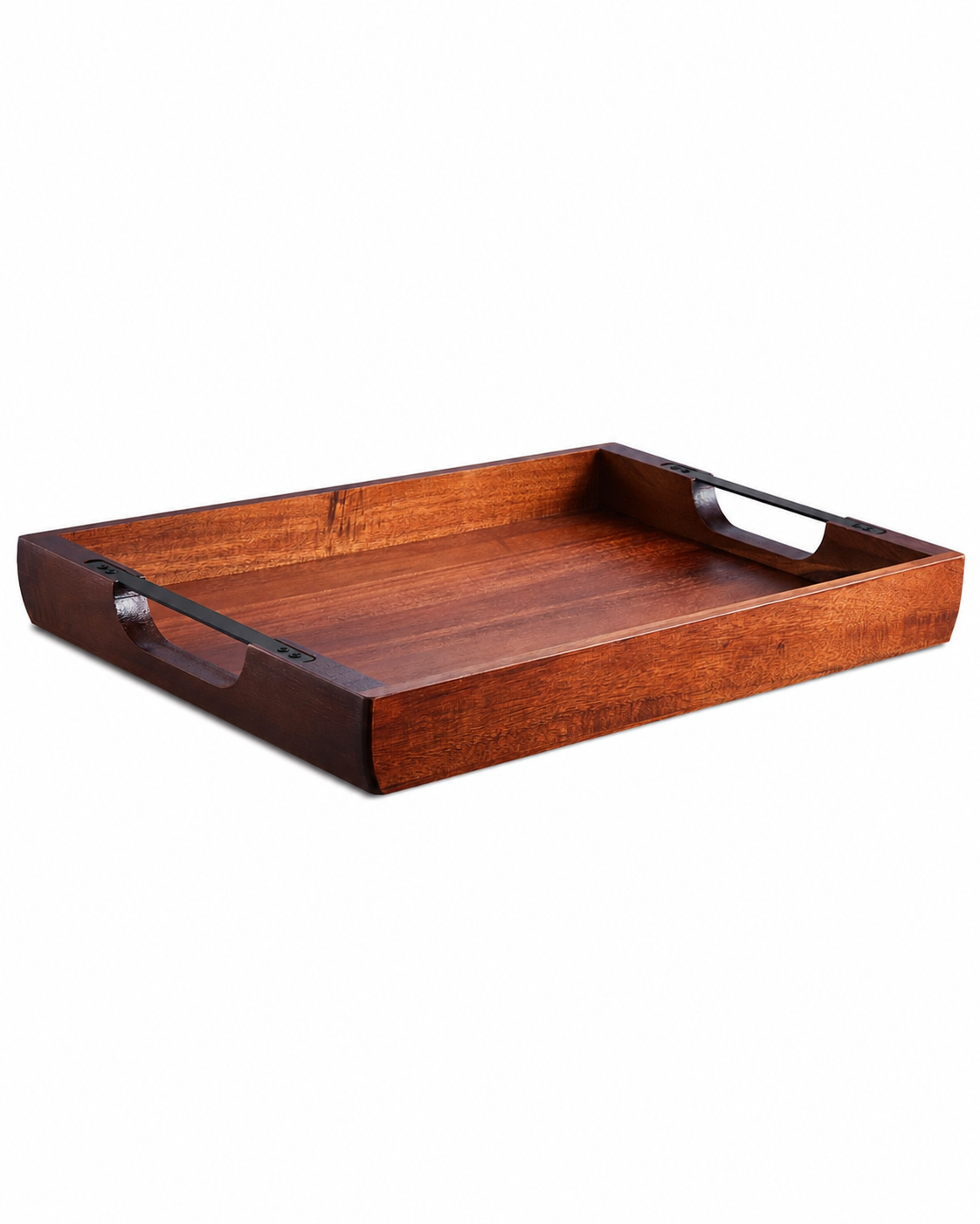 Acacia Wood Serving Tray with Metal Handles