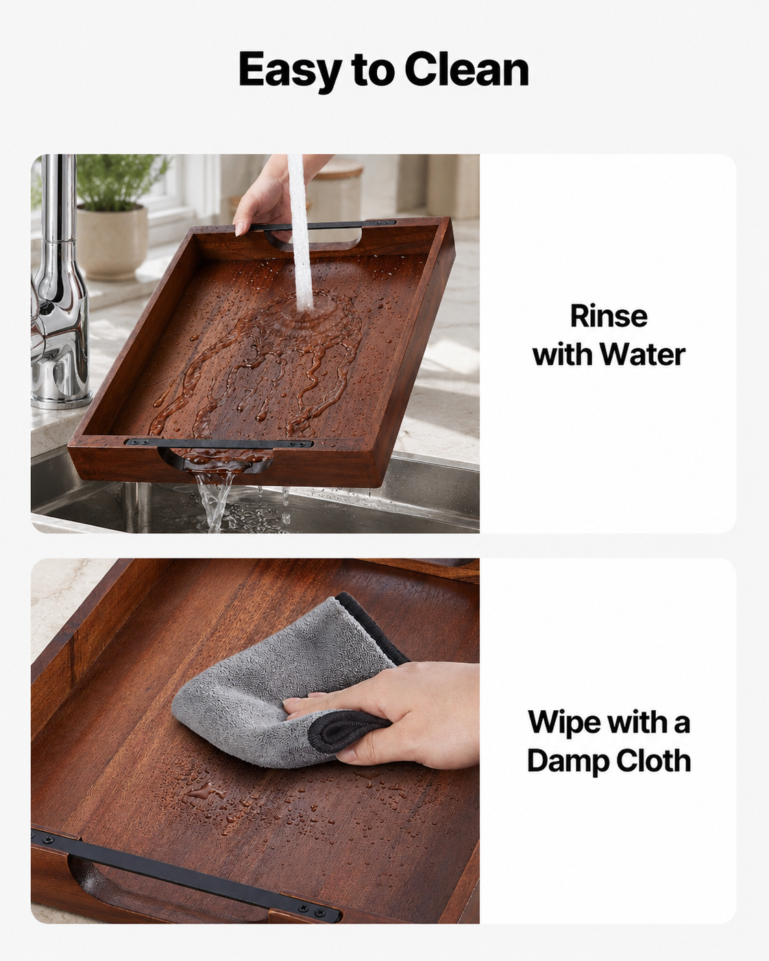 Acacia Wood Serving Tray with Metal Handles