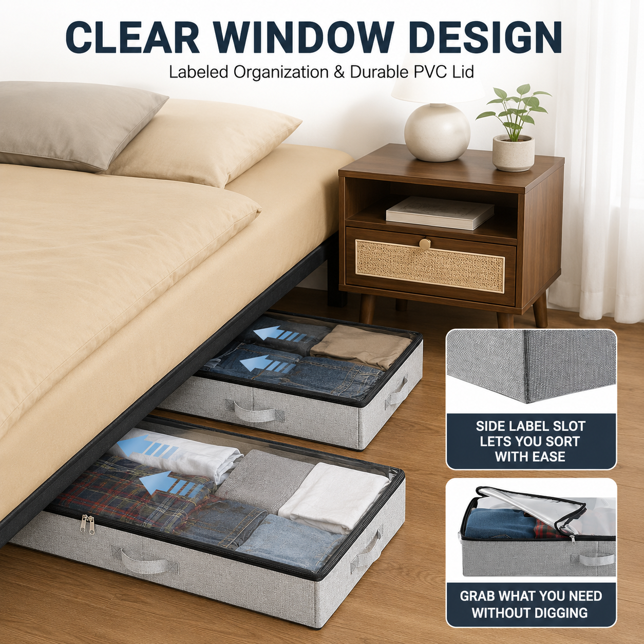Under Bed Storage Containers with Clear Lids (Set of 2)
