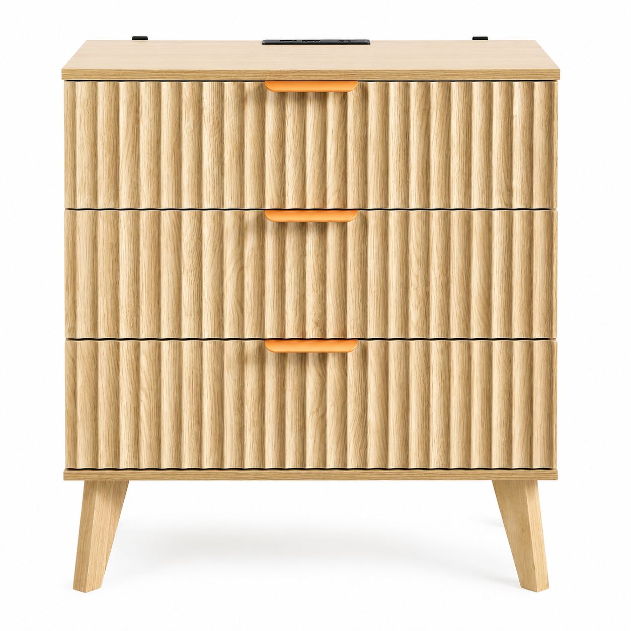 Fluted Nightstand with Charging Station & 3 Drawers