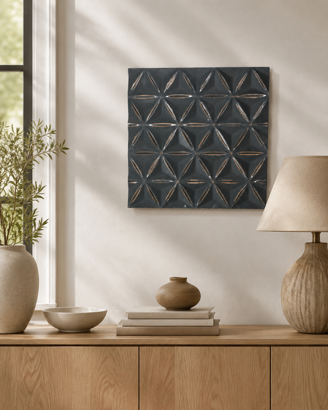 Handcrafted Black Geometric MDF Wall Décor (16" x 16")