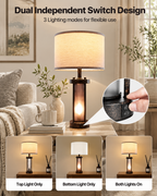 Industrial Dual-Light Accent Table Lamps with USB Charging (Set of 2)