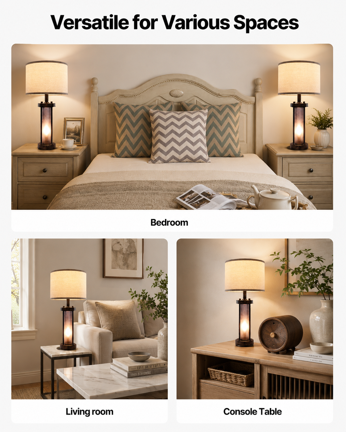 Industrial Dual-Light Accent Table Lamps with USB Charging (Set of 2)
