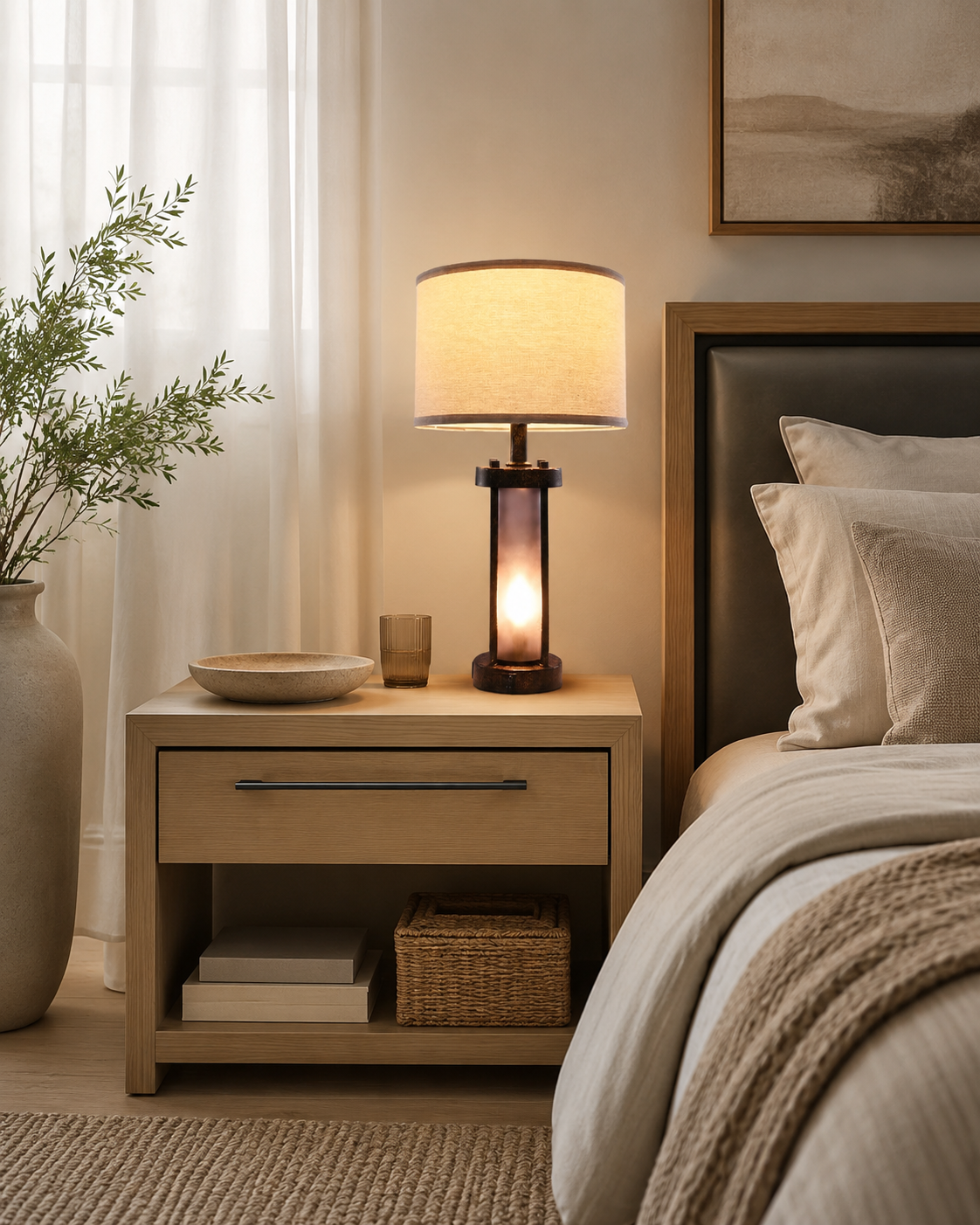Industrial Dual-Light Accent Table Lamps with USB Charging (Set of 2)