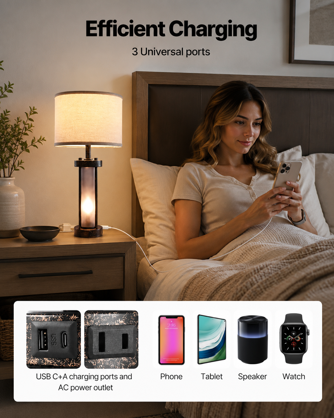Industrial Dual-Light Accent Table Lamps with USB Charging (Set of 2)