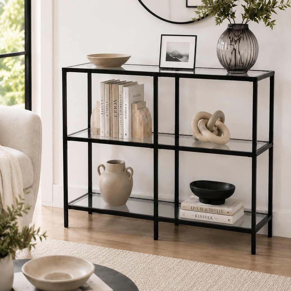 Modern 3-Tier Glass Console Table