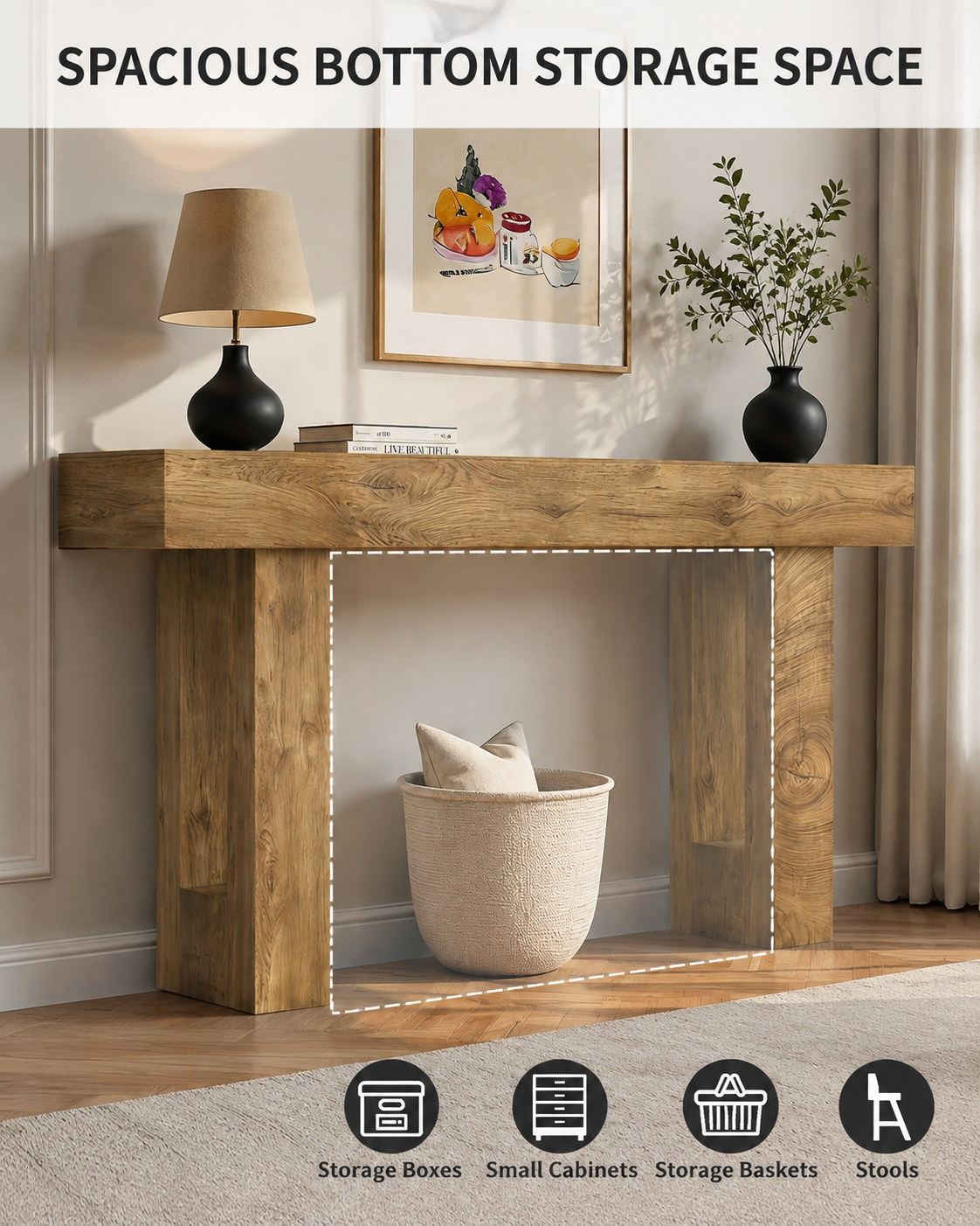 63" Farmhouse Console Table with Open Storage