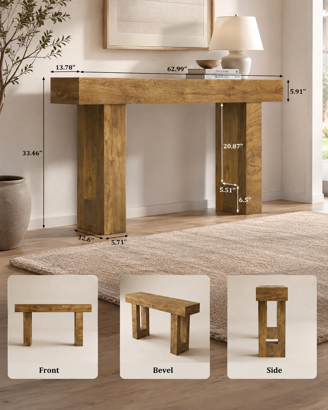 63" Farmhouse Console Table with Open Storage