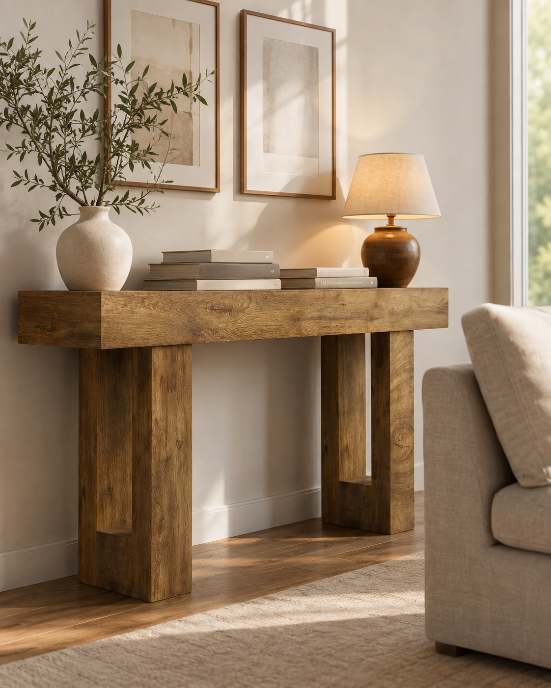 63" Farmhouse Console Table with Open Storage