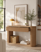 Oval Fluted Console Table with 2 Drawers and Bottom Shelf