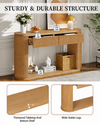 Oval Fluted Console Table with 2 Drawers and Bottom Shelf