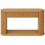 Oval Fluted Console Table with 2 Drawers and Bottom Shelf