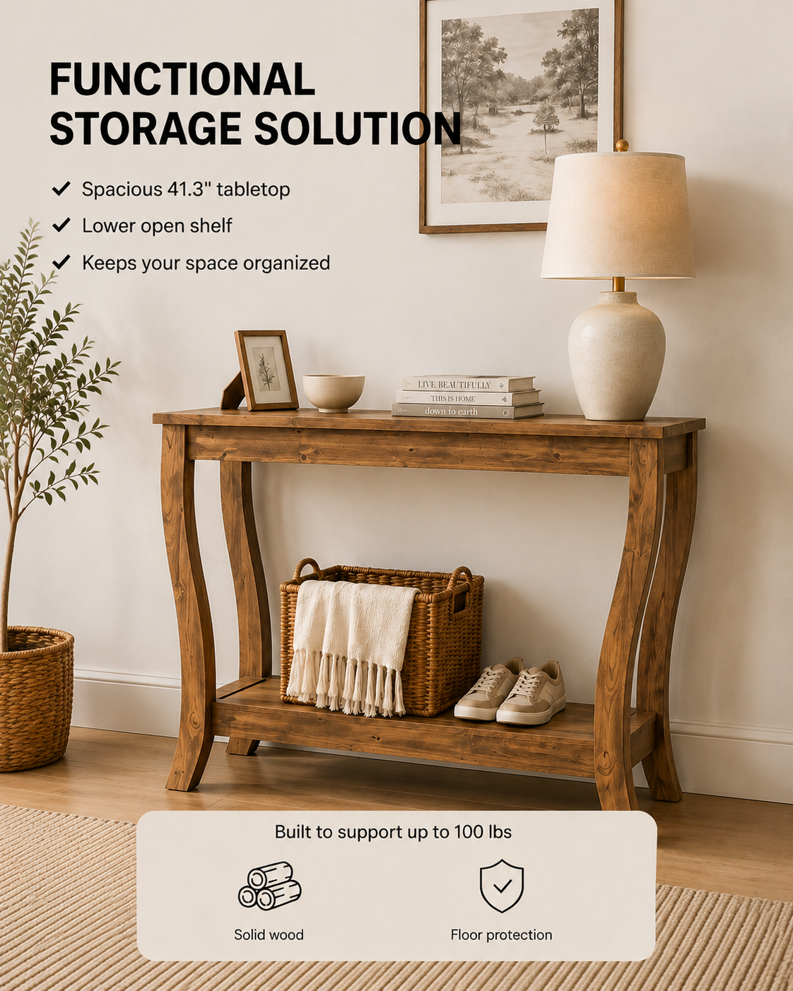 Solid Wood Farmhouse Console Table