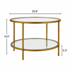 Modern Round Glass Side Table with Storage Shelf
