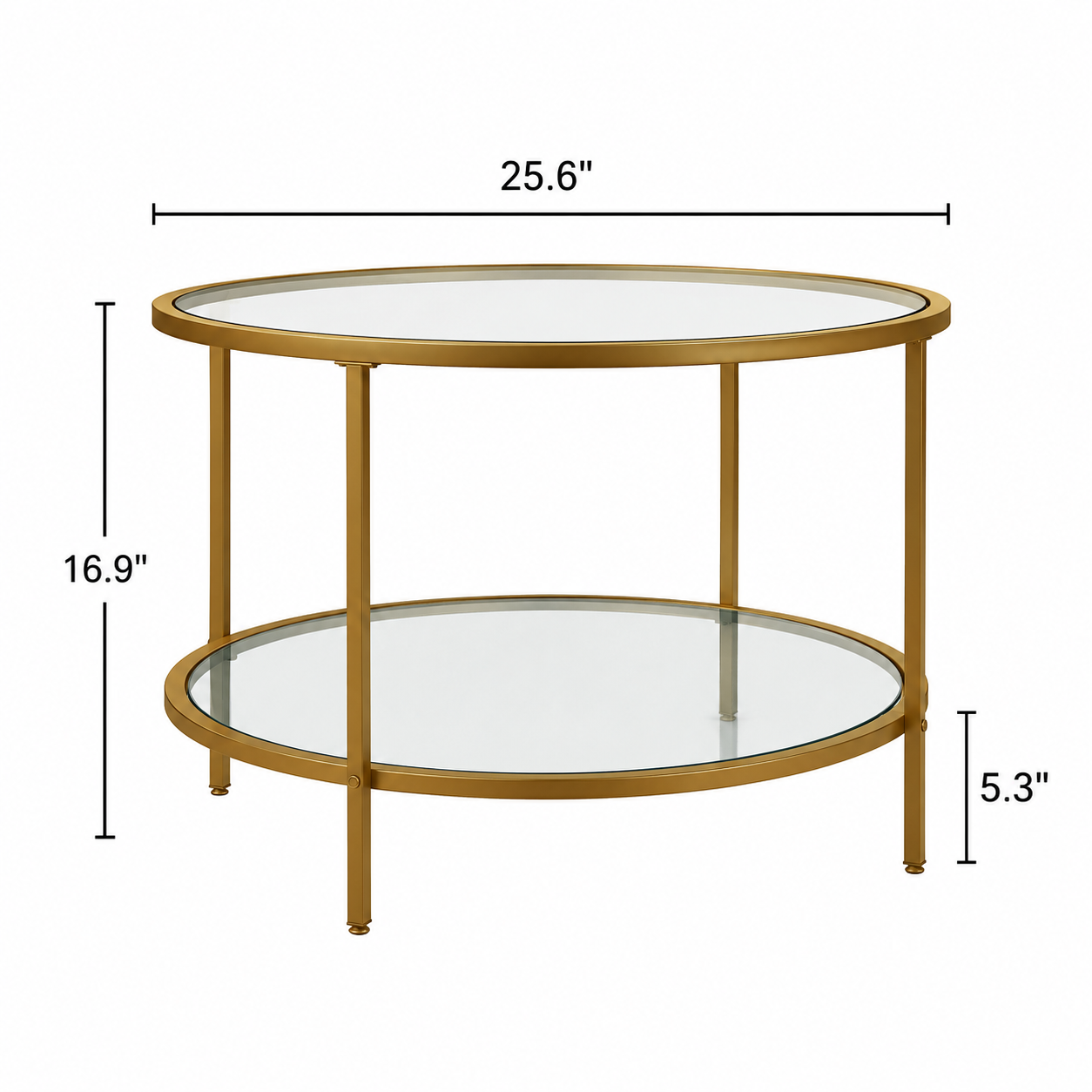 Modern Round Glass Side Table with Storage Shelf