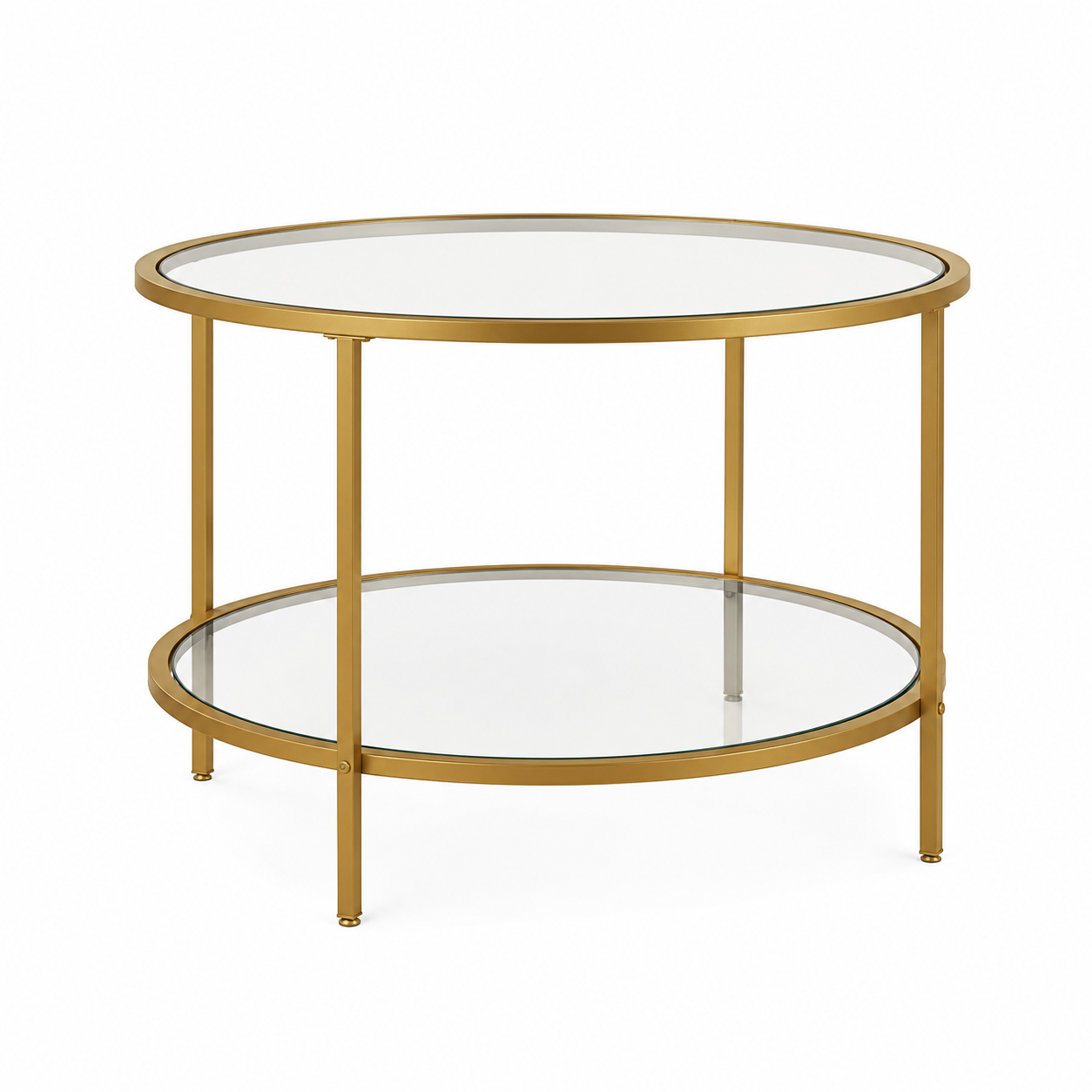Modern Round Glass Side Table with Storage Shelf