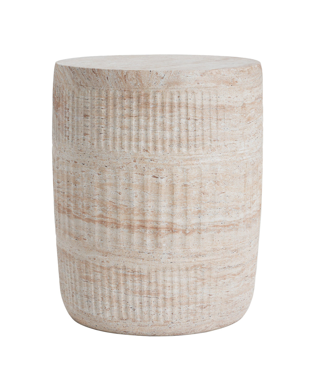 Textured cylindrical side table on a white background