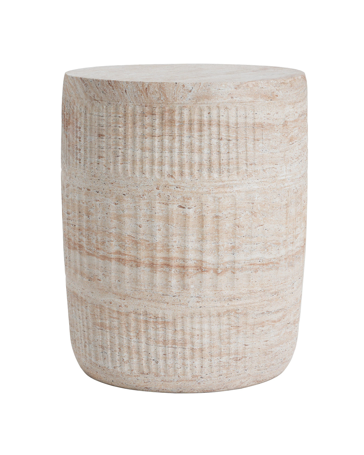 Textured cylindrical side table on a white background