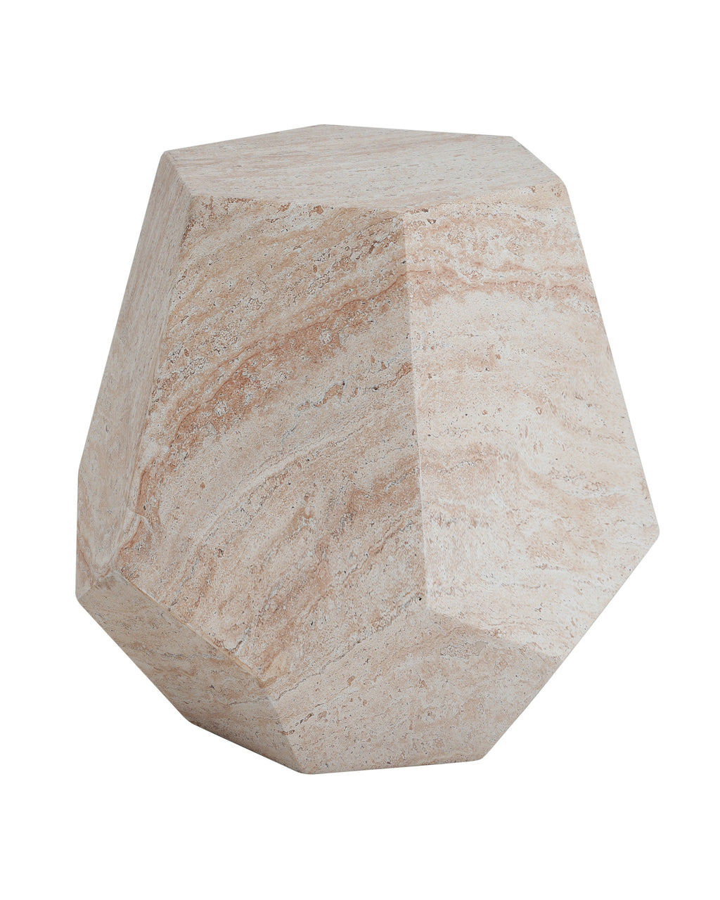Hexagonal stone table on a white background