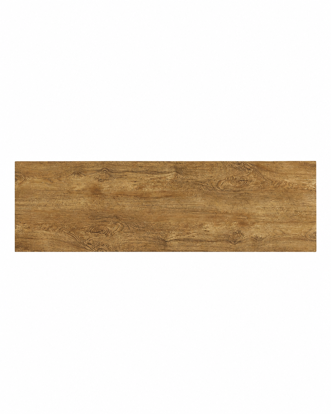 A rectangular wood-look plank or panel sample with a warm medium-brown grain pattern, centered on a plain white background.