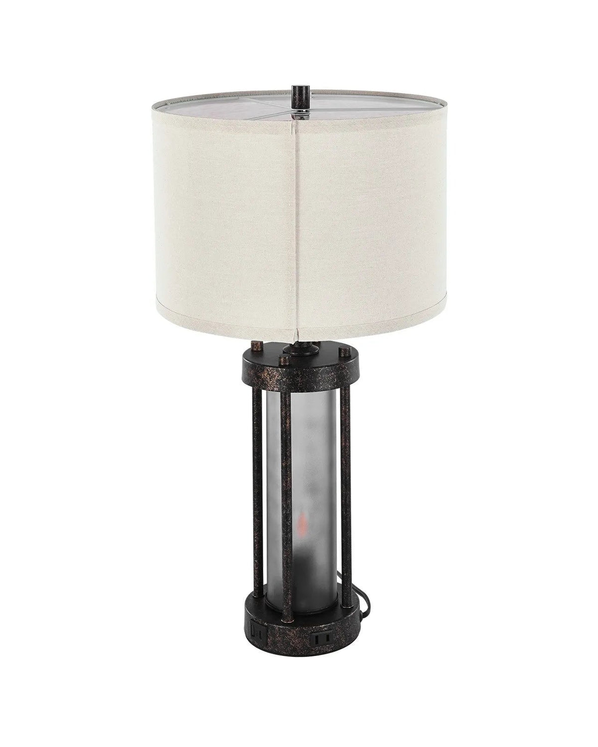 Table lamp with a white shade and black base on a white background