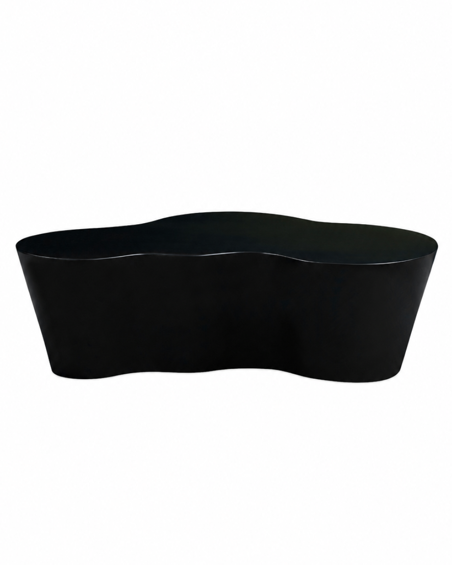 A glossy black wavy-edge planter or tray, photographed from a side angle against a solid white background.