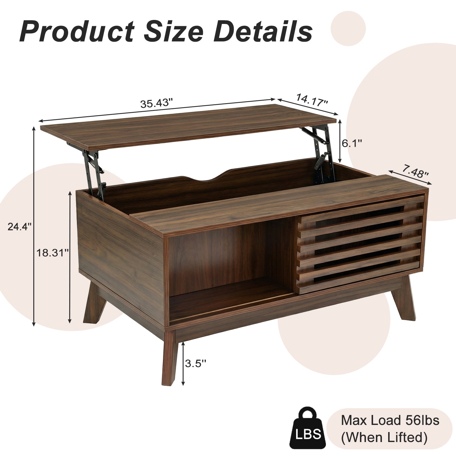 35" Mid-Century Lift-Top Coffee Table with Sliding Door Storage