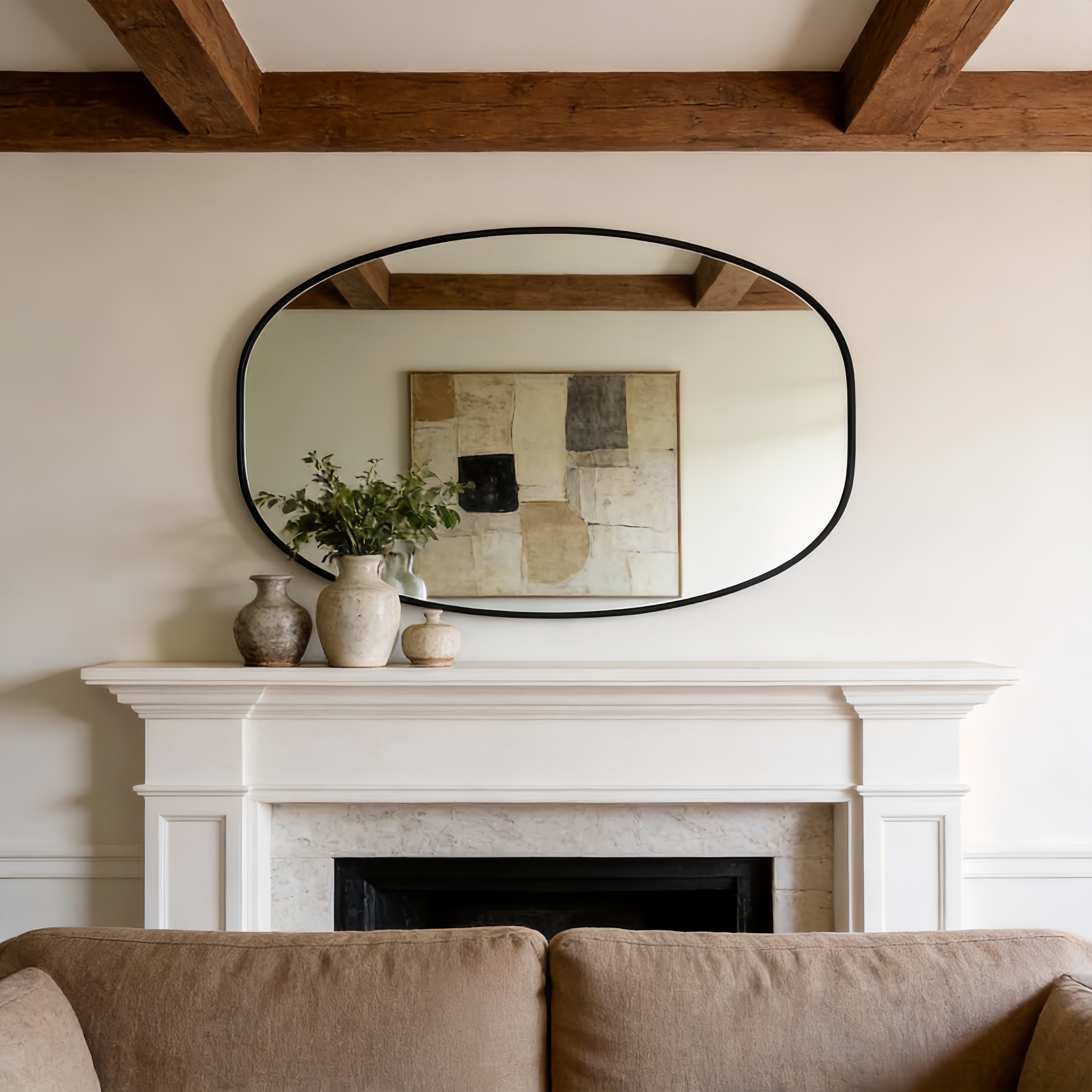 24×36" Oval Black Metal Bathroom Mirror