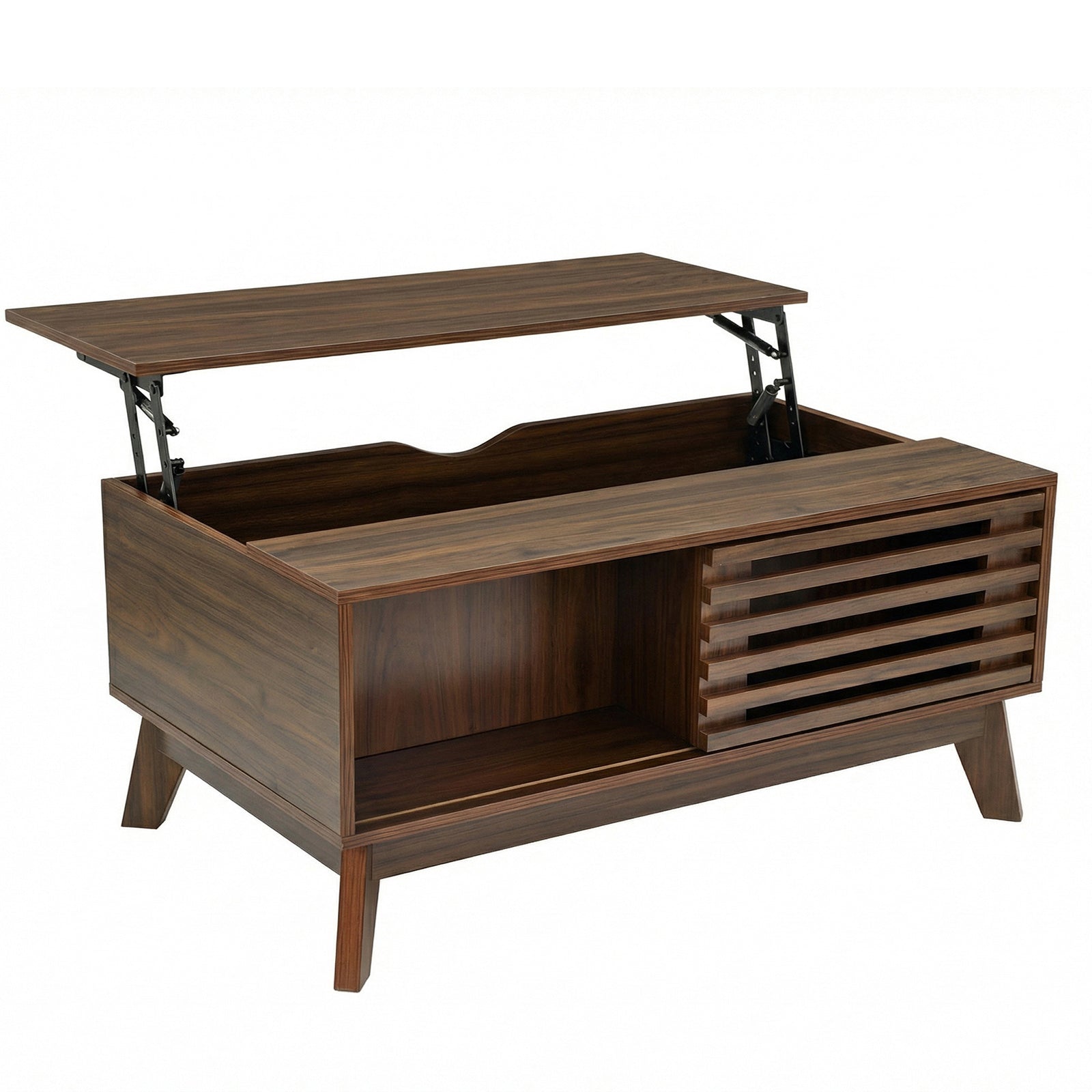 35" Mid-Century Lift-Top Coffee Table with Sliding Door Storage