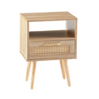 15.75" Rattan Nightstand with Drawer & Solid Wood Legs