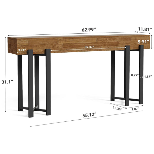 63" Industrial Console Table with Metal Frame