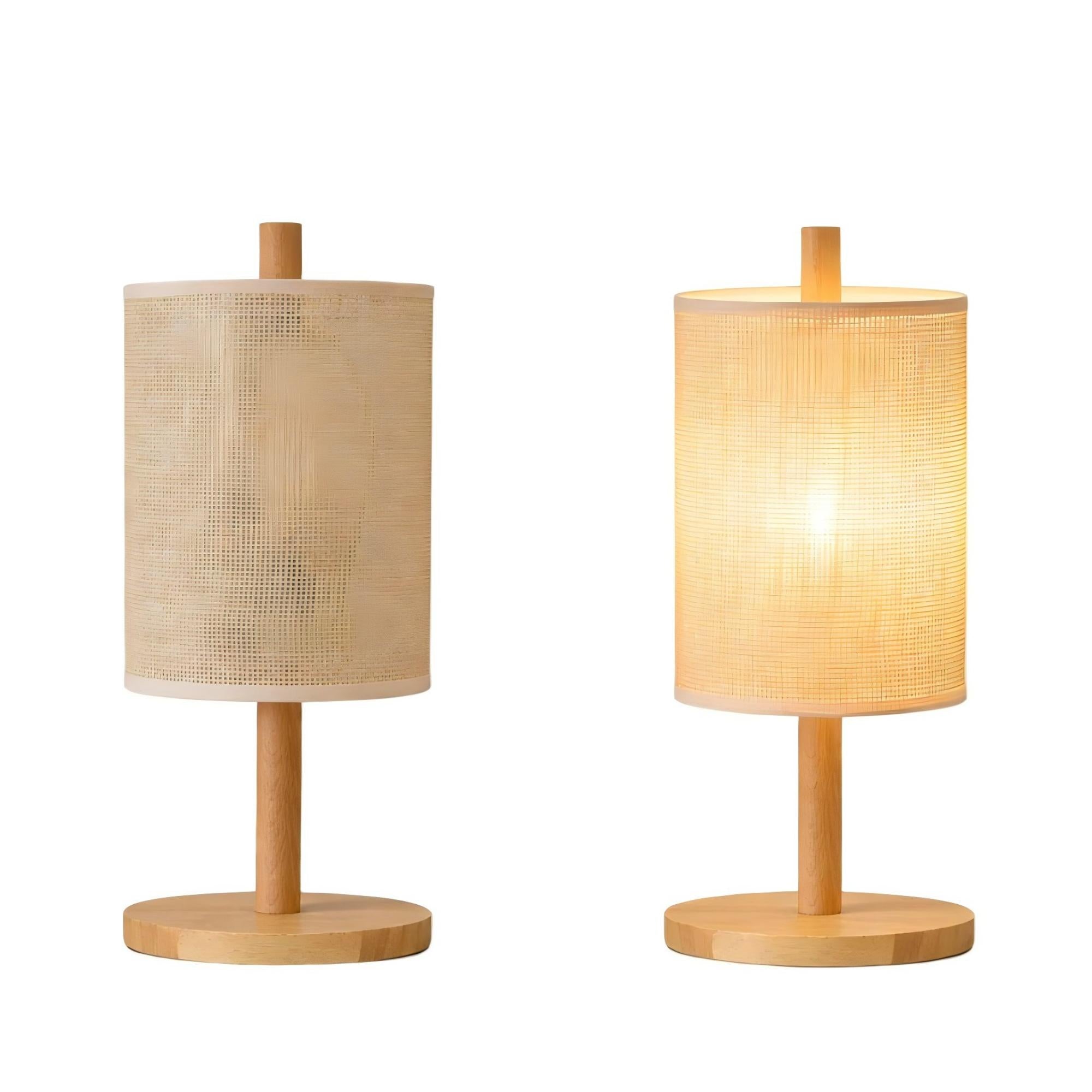 15.4" Arcana Oak Wood Table Lamp with Rattan Shade